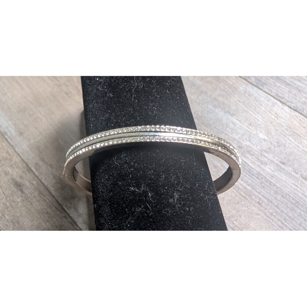 Givenchy Hinged Opal Bangle Bracelet Silver Tones with Gem Details Pave